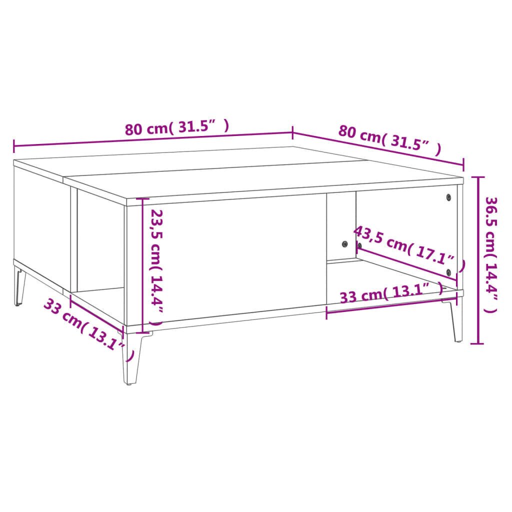 vidaXL Sohvapöytä korkeakiilto valkoinen 80x80x36,5 cm tekninen puu hinta ja tiedot | Sohvapöydät | hobbyhall.fi