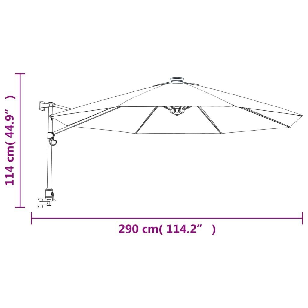 vidaXL Seinäkiinnitteinen aurinkovarjo keltainen 290 cm hinta ja tiedot | Aurinkovarjot ja markiisit | hobbyhall.fi