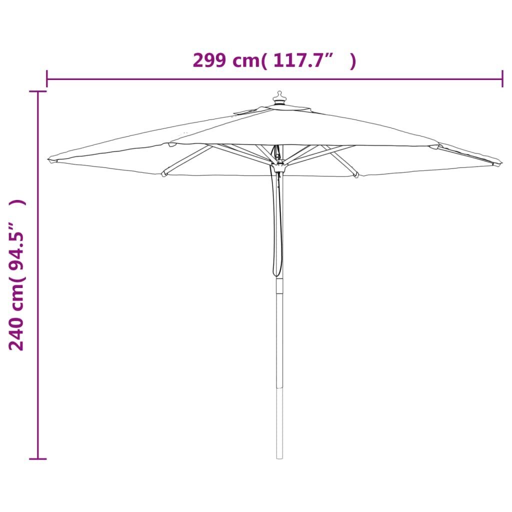 vidaXL Puutarhan aurinkovarjo puutolppa hiekka 299x240 cm hinta ja tiedot | Aurinkovarjot ja markiisit | hobbyhall.fi