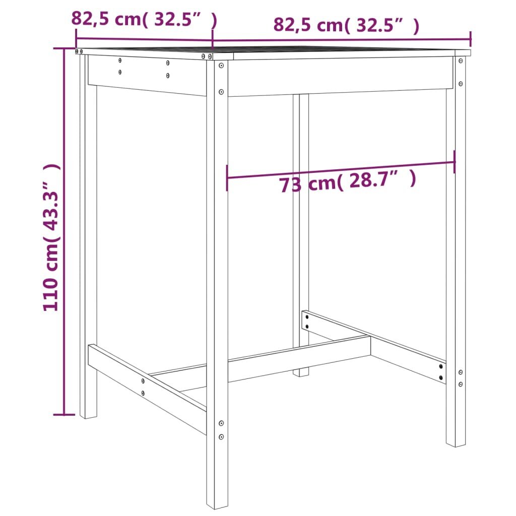 vidaXL Puutarhapöytä valkoinen 82,5x82,5x110 cm täysi mänty hinta ja tiedot | Puutarhapöydät | hobbyhall.fi