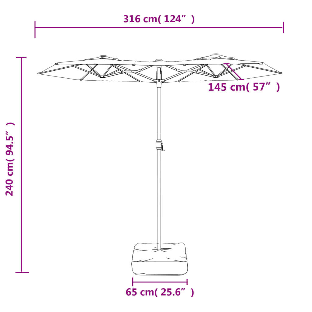 vidaXL Kaksipäinen aurinkovarjo hiekka valkoinen 316x240 cm hinta ja tiedot | Aurinkovarjot ja markiisit | hobbyhall.fi