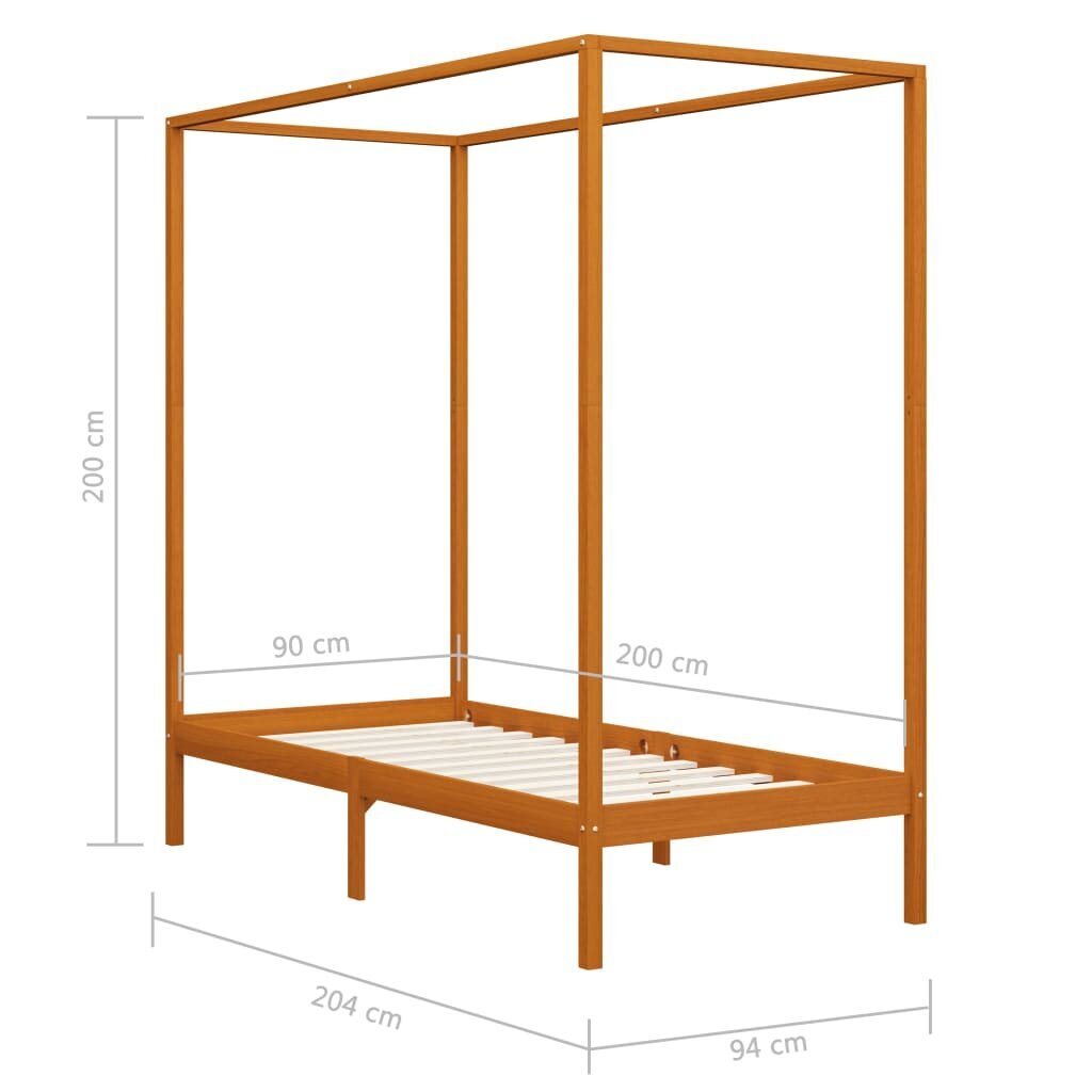 vidaXL Pylvässänky hunajanruskea täysi mänty 90x200 cm hinta ja tiedot | Sängyt | hobbyhall.fi