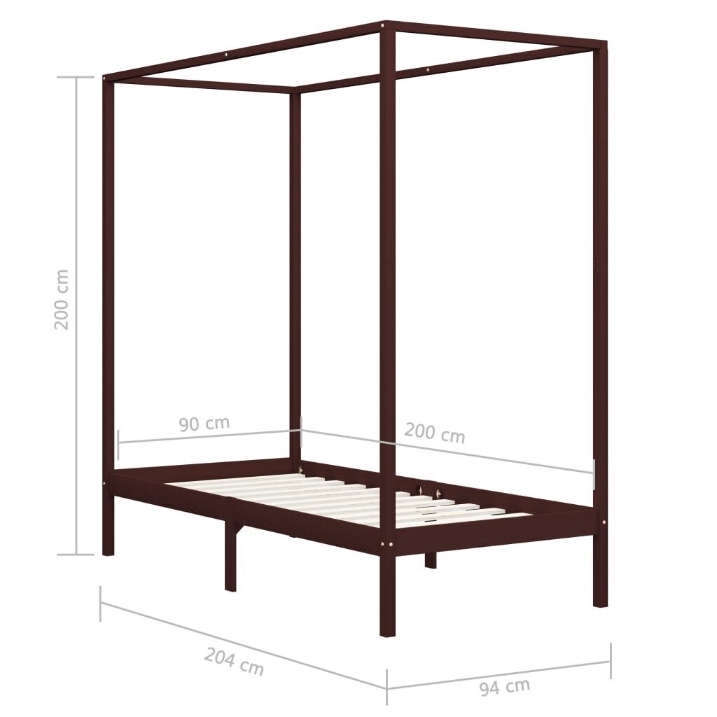 vidaXL Pylvässänky tummanruskea täysi mänty 90x200 cm hinta ja tiedot | Sängyt | hobbyhall.fi