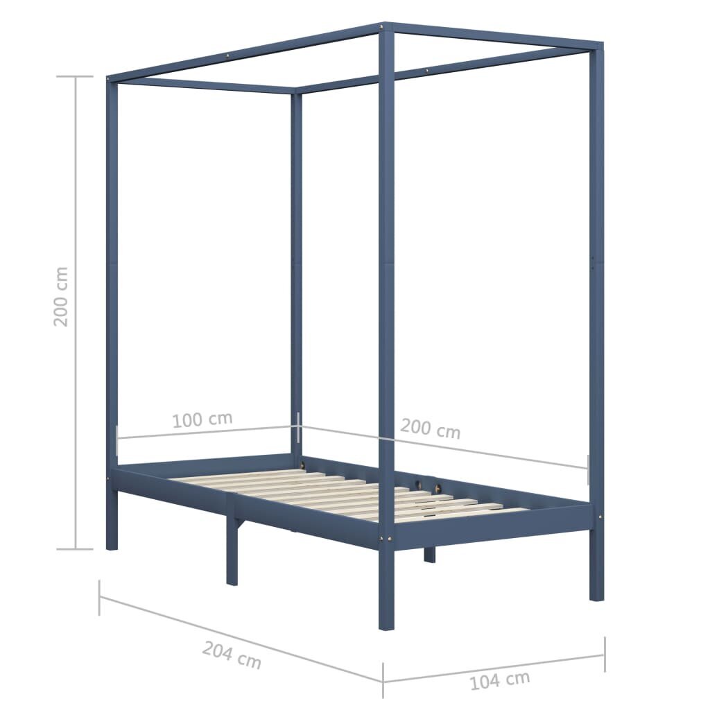 vidaXL Pylvässänky harmaa täysi mänty 100x200 cm hinta ja tiedot | Sängyt | hobbyhall.fi