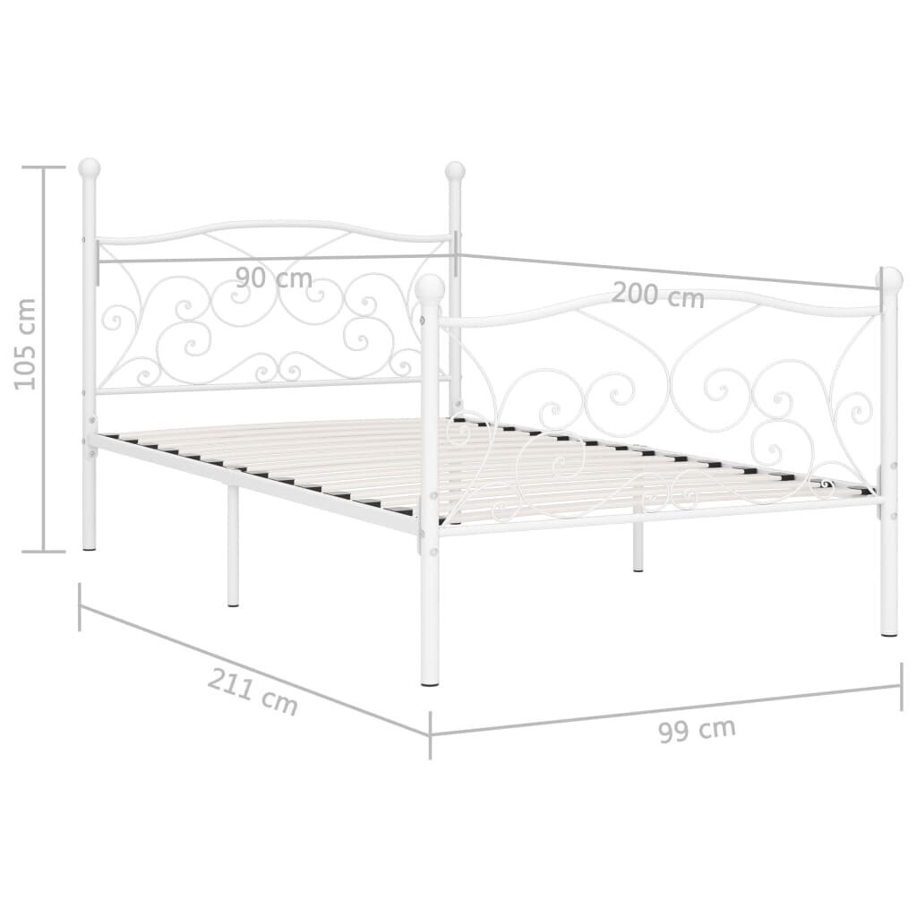 vidaXL Sängynrunko sälepohjalla valkoinen metalli 90x200 cm hinta ja tiedot | Sängyt | hobbyhall.fi