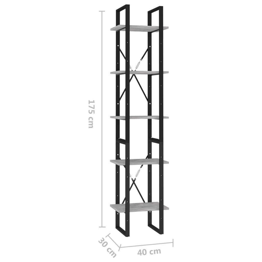 vidaXL 5-tasoinen kirjahylly betoninharmaa 40x30x175 cm tekninen puu hinta ja tiedot | Hyllyt | hobbyhall.fi