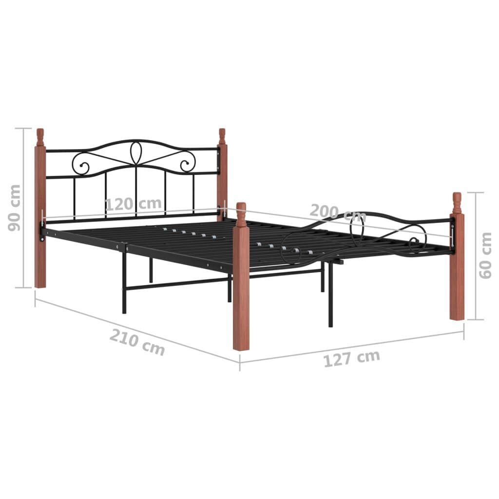 vidaXL Sängynrunko musta metalli ja täysi tammi 120x200 cm hinta ja tiedot | Sängyt | hobbyhall.fi