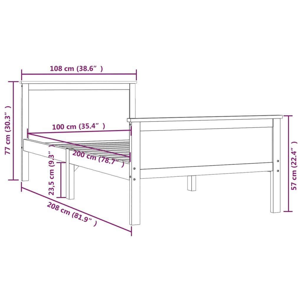 vidaXL Sängynrunko hunajanruskea täysi mänty 100x200 cm hinta ja tiedot | Sängyt | hobbyhall.fi