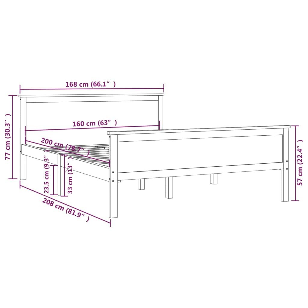 vidaXL Sängynrunko hunajanruskea täysi mänty 160x200 cm hinta ja tiedot | Sängyt | hobbyhall.fi