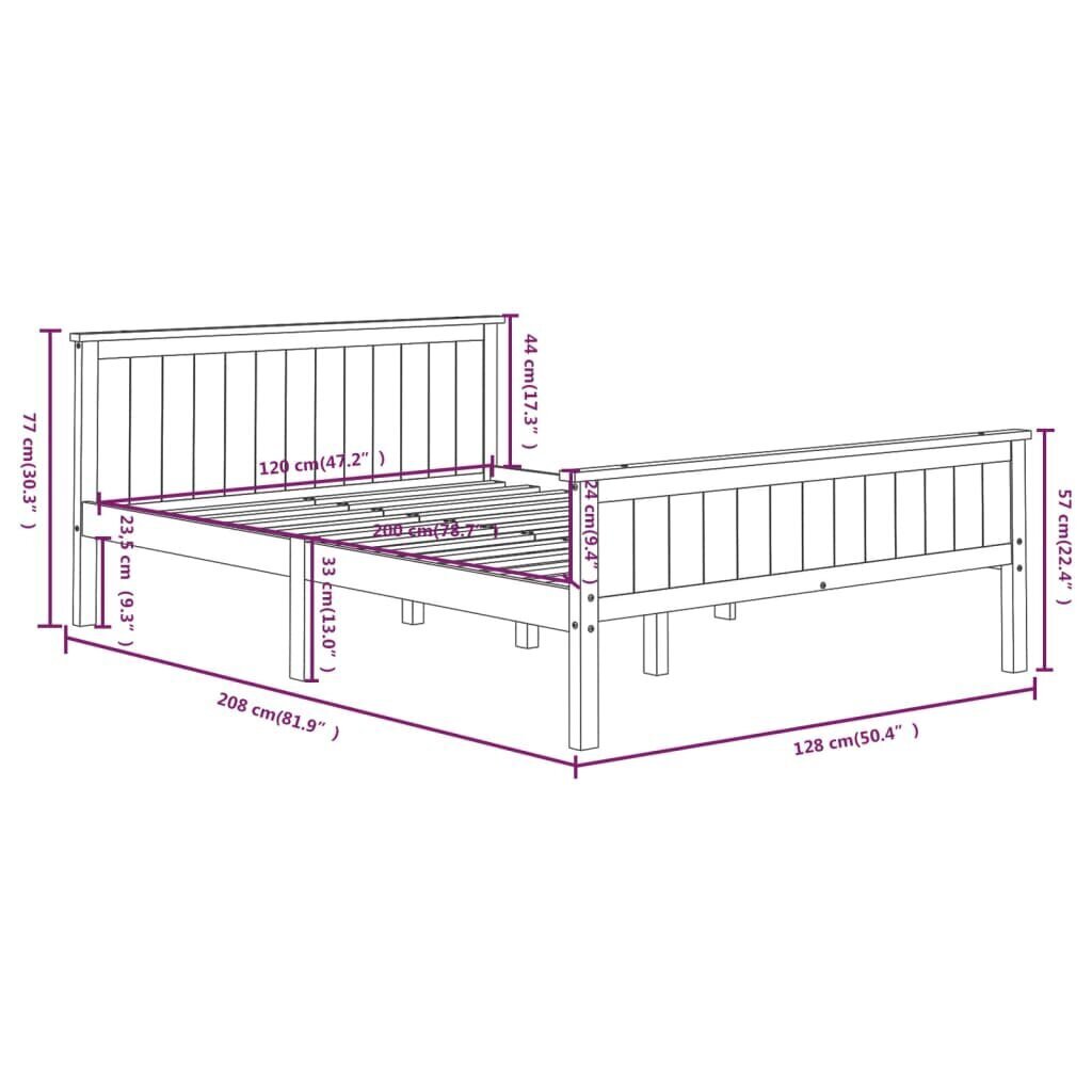 vidaXL Sängynrunko harmaa täysi mänty 120x200 cm hinta ja tiedot | Sängyt | hobbyhall.fi