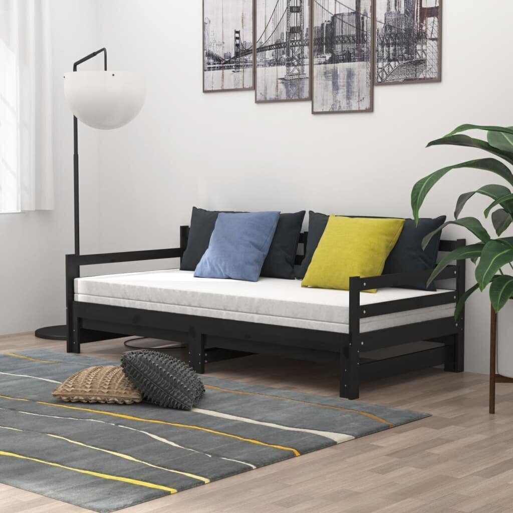 vidaXL Päivävuode ulosvedettävä musta täysi mänty 2x (90x200) cm hinta ja tiedot | Sängyt | hobbyhall.fi