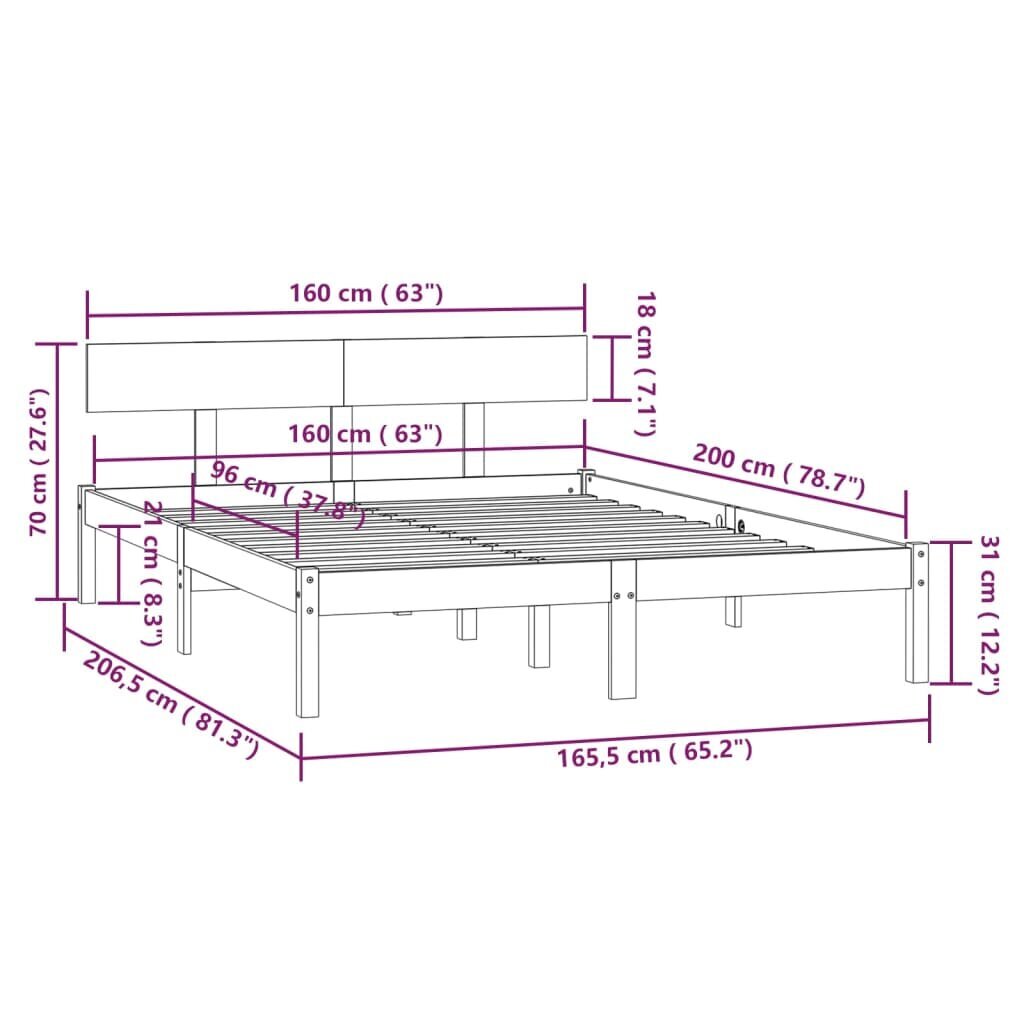 vidaXL Sängynrunko harmaa mänty 160x200 cm hinta ja tiedot | Sängyt | hobbyhall.fi