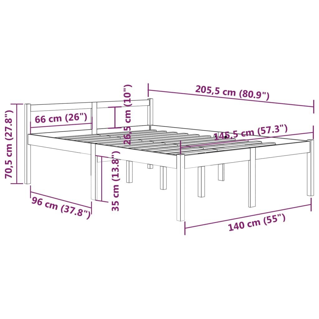 vidaXL Vanhusten sänky hunajanruskea 140x200 cm täysi mänty hinta ja tiedot | Sängyt | hobbyhall.fi