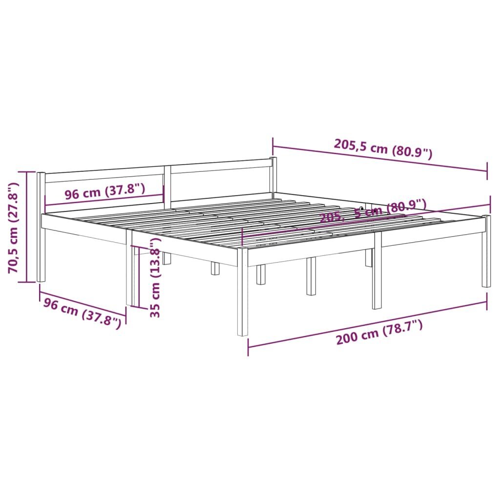 vidaXL Vanhusten sänky valkoinen 200x200 cm täysi mänty hinta ja tiedot | Sängyt | hobbyhall.fi