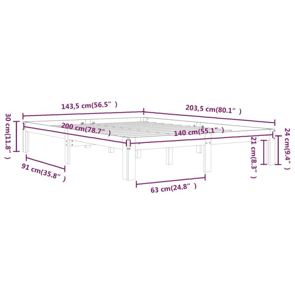 vidaXL Sängynrunko täysi mänty 140x200 cm hinta ja tiedot | Sängyt | hobbyhall.fi