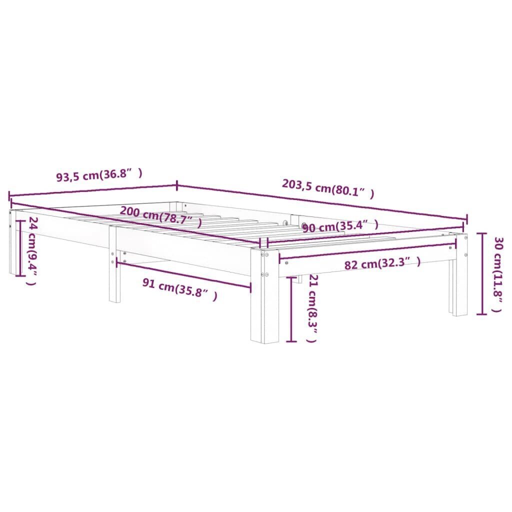 vidaXL Sängynrunko valkoinen täysi mänty 90x200 cm hinta ja tiedot | Sängyt | hobbyhall.fi