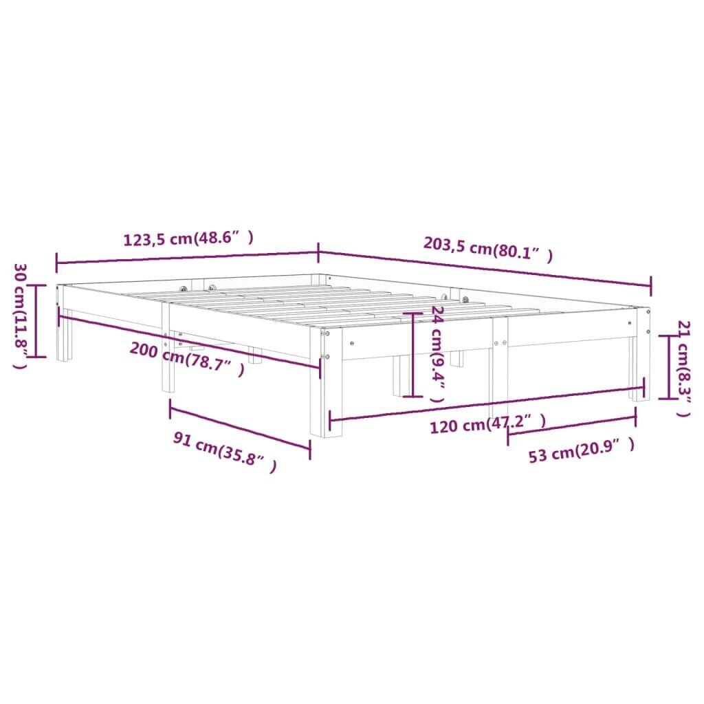 vidaXL Sängynrunko valkoinen täysi mänty 120x200 cm hinta ja tiedot | Sängyt | hobbyhall.fi