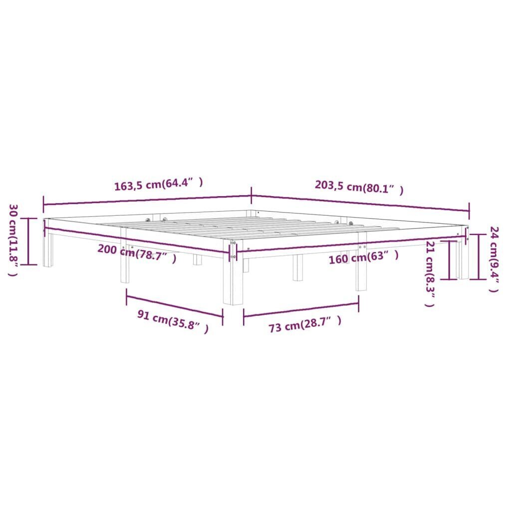 vidaXL Sängynrunko valkoinen täysi mänty 160x200 cm hinta ja tiedot | Sängyt | hobbyhall.fi