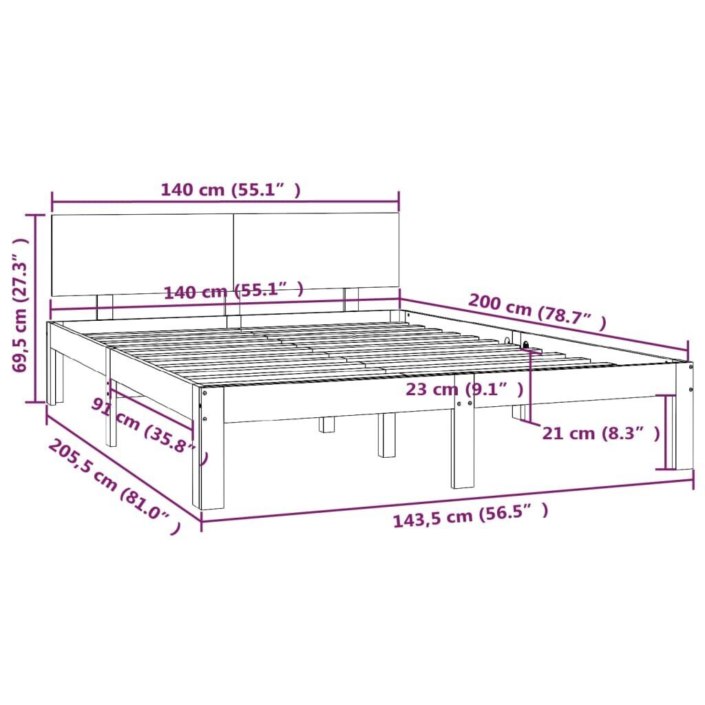 vidaXL Sängynrunko täysi mänty 140x200 cm hinta ja tiedot | Sängyt | hobbyhall.fi