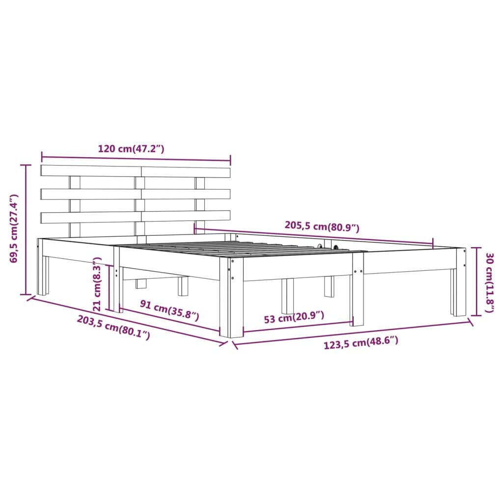 vidaXL Sängynrunko täysi puu 120x200 cm hinta ja tiedot | Sängyt | hobbyhall.fi