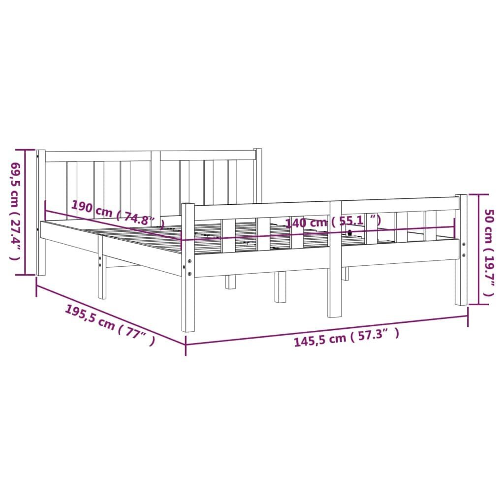 vidaXL Sängynrunko täysi puu 140x190 cm hinta ja tiedot | Sängyt | hobbyhall.fi