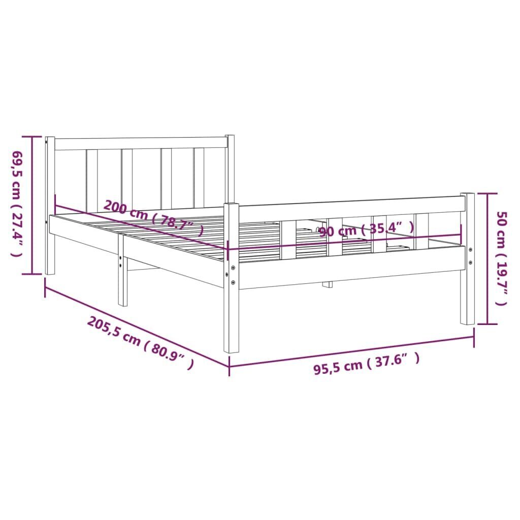 vidaXL Sängynrunko hunajanruskea täysi puu 90x200 cm hinta ja tiedot | Sängyt | hobbyhall.fi