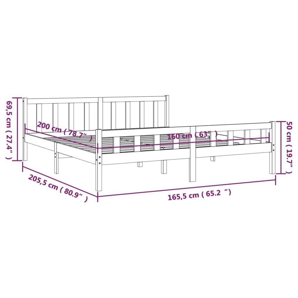 vidaXL Sängynrunko valkoinen täysi puu 160x200 cm hinta ja tiedot | Sängyt | hobbyhall.fi