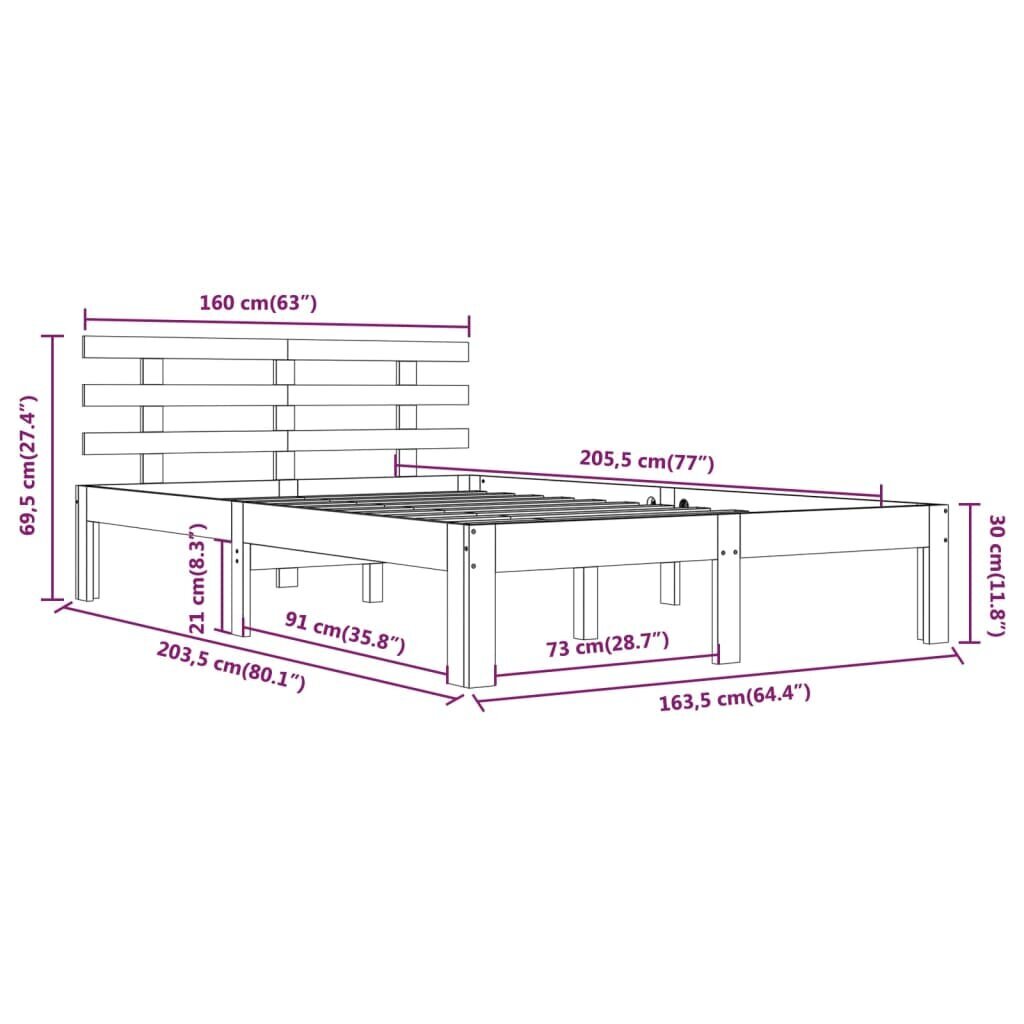 vidaXL Sängynrunko täysi mänty 160x200 cm hinta ja tiedot | Sängyt | hobbyhall.fi