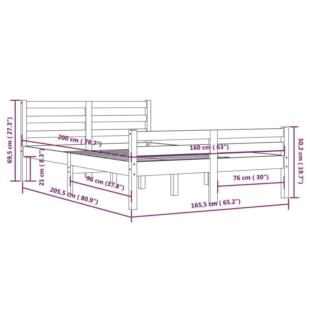 vidaXL Sängynrunko musta täysi puu 160x200 cm hinta ja tiedot | Sängyt | hobbyhall.fi