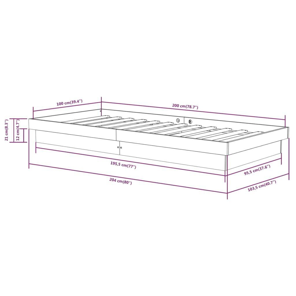 vidaXL Sängynrunko täysi puu 100x200 cm hinta ja tiedot | Sängyt | hobbyhall.fi