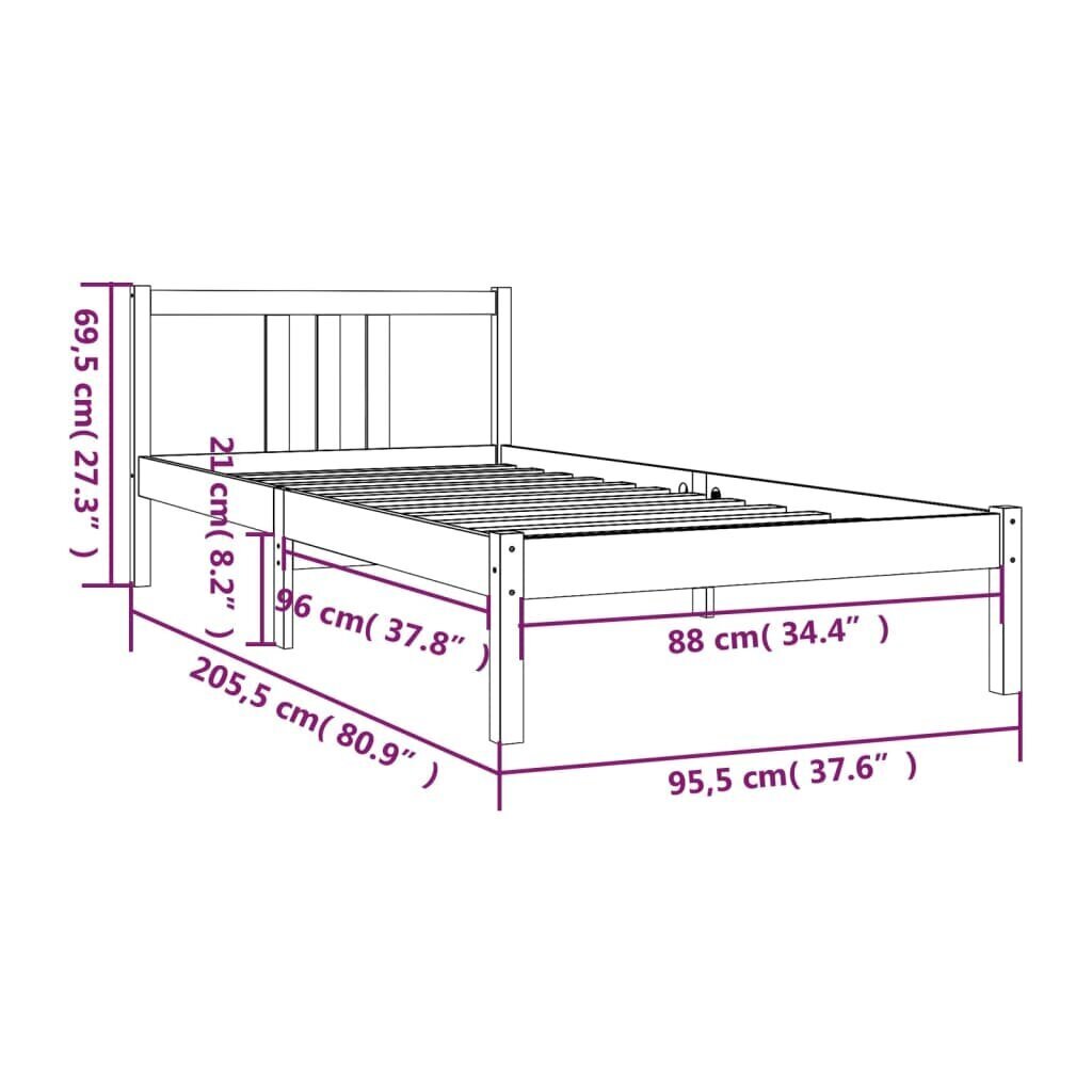 vidaXL Sängynrunko valkoinen täysi puu 90x200 cm hinta ja tiedot | Sängyt | hobbyhall.fi