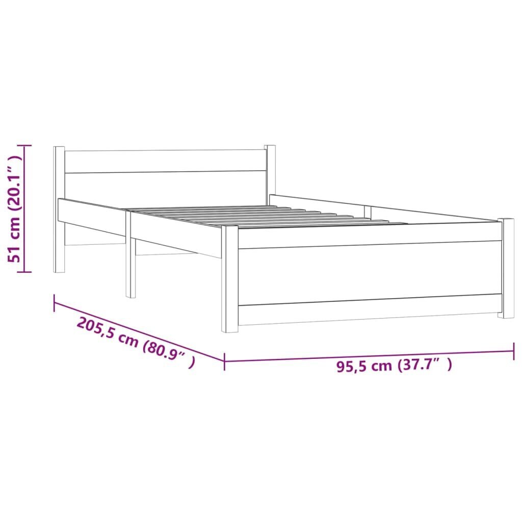 vidaXL Sängynrunko valkoinen täysi puu 90x200 cm hinta ja tiedot | Sängyt | hobbyhall.fi