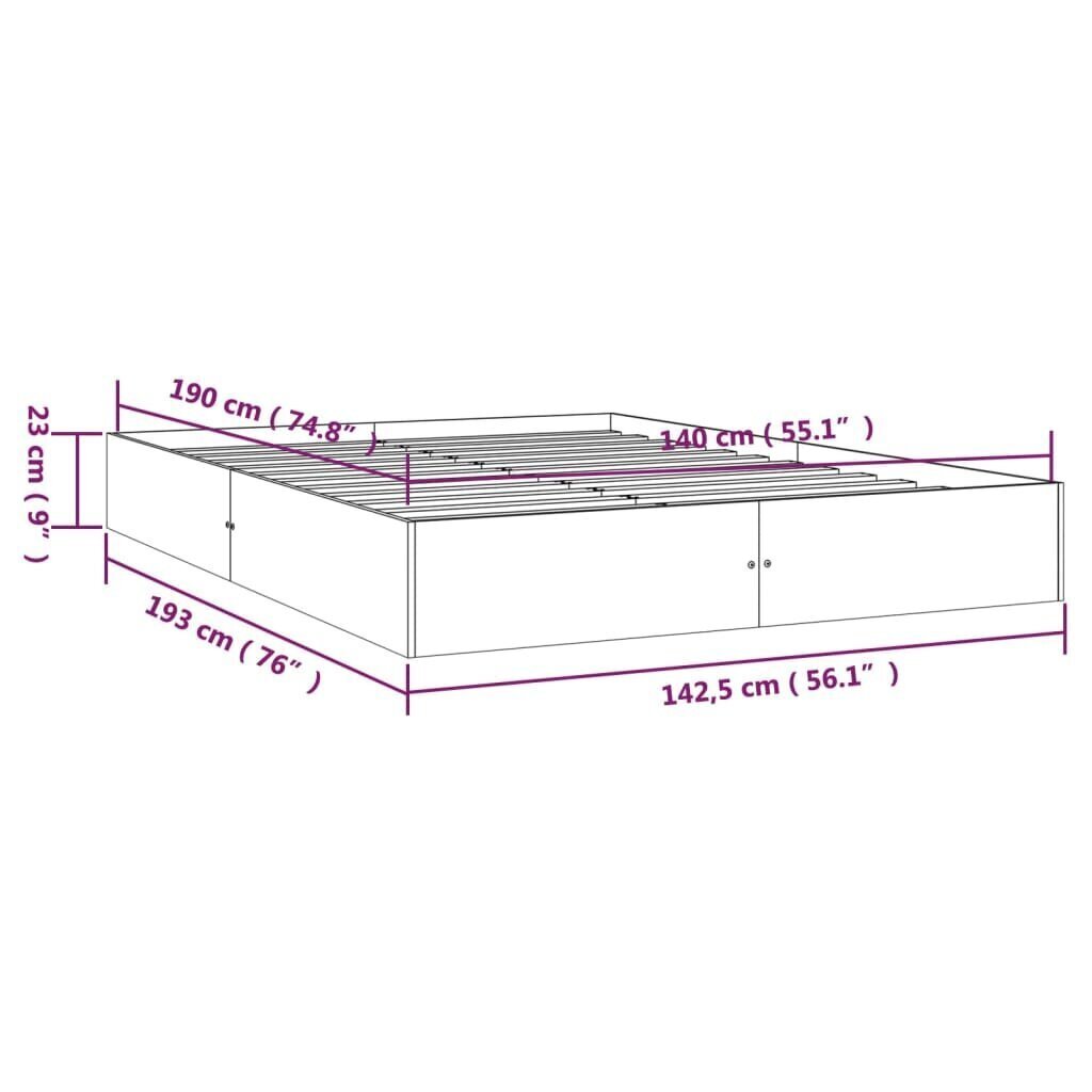 vidaXL Sängynrunko valkoinen täysi puu 140x190 cm hinta ja tiedot | Sängyt | hobbyhall.fi