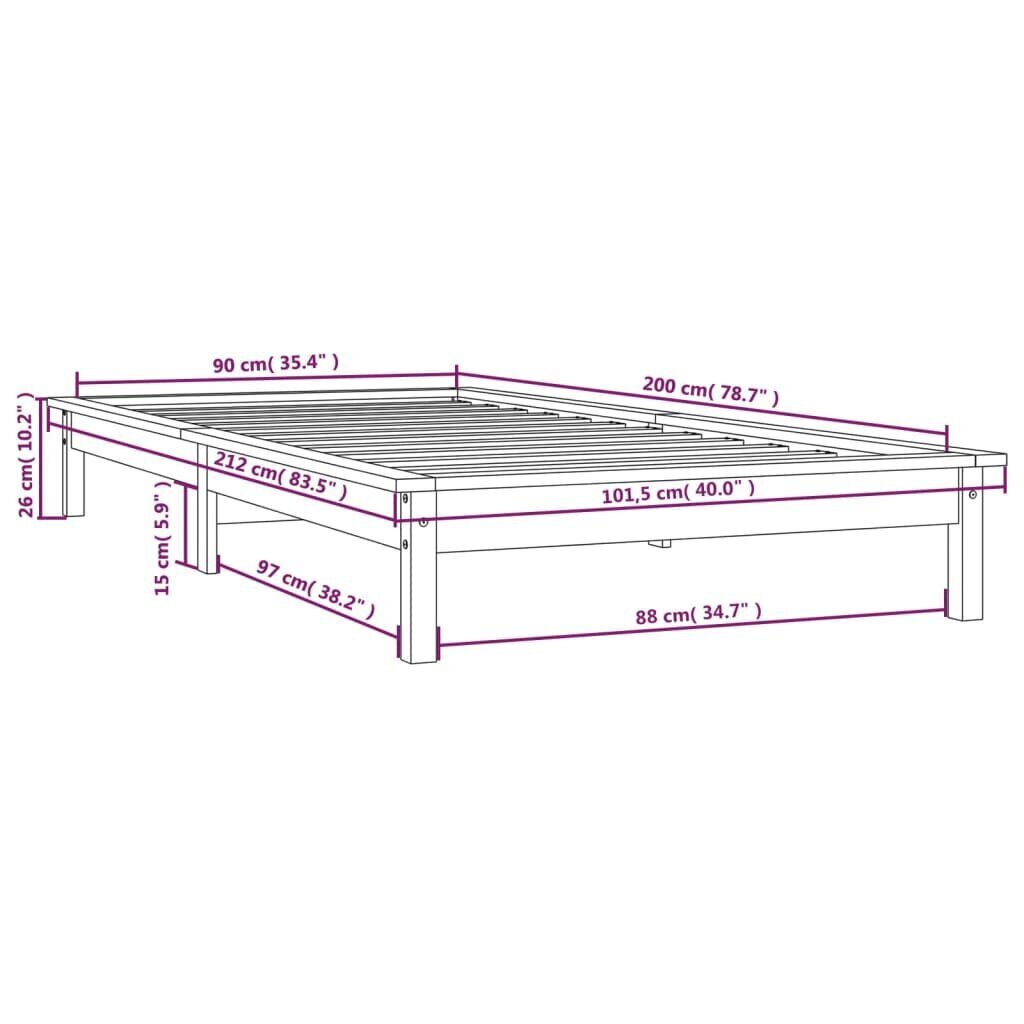 vidaXL Sängynrunko harmaa 90x200 cm täysi mänty hinta ja tiedot | Sängyt | hobbyhall.fi