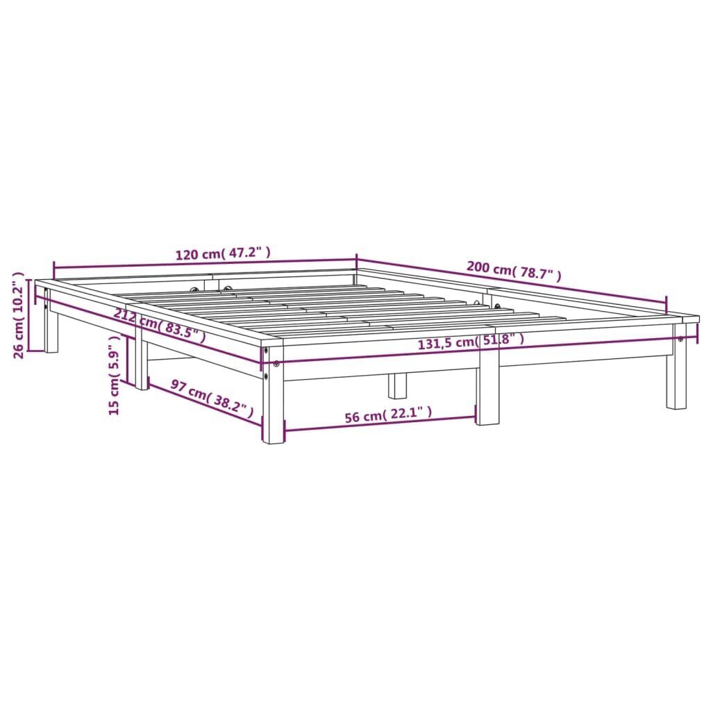 vidaXL Sängynrunko valkoinen 120x200 cm täysi mänty hinta ja tiedot | Sängyt | hobbyhall.fi