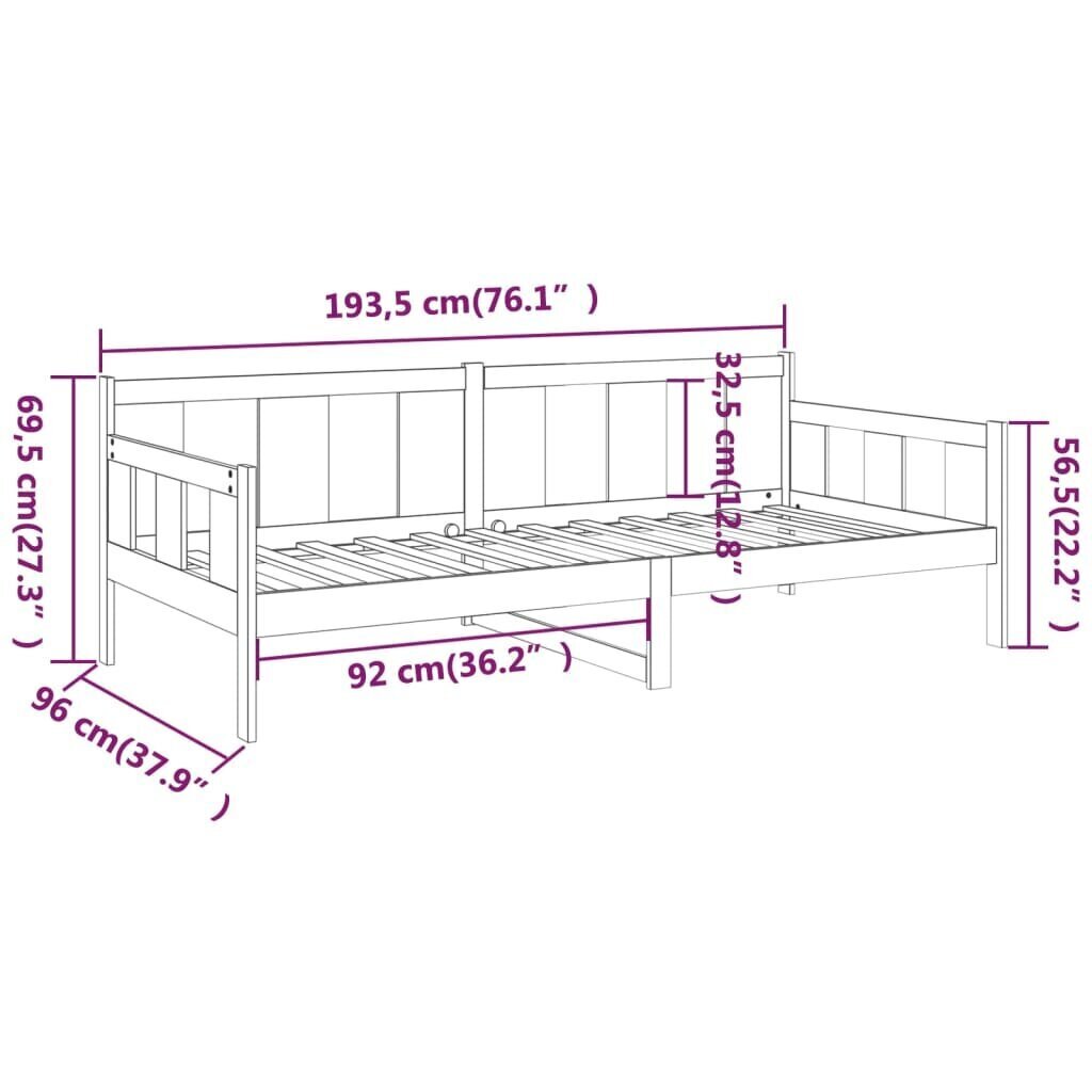 vidaXL Sohvasänky harmaa täysi mänty 90x190 cm hinta ja tiedot | Sängyt | hobbyhall.fi