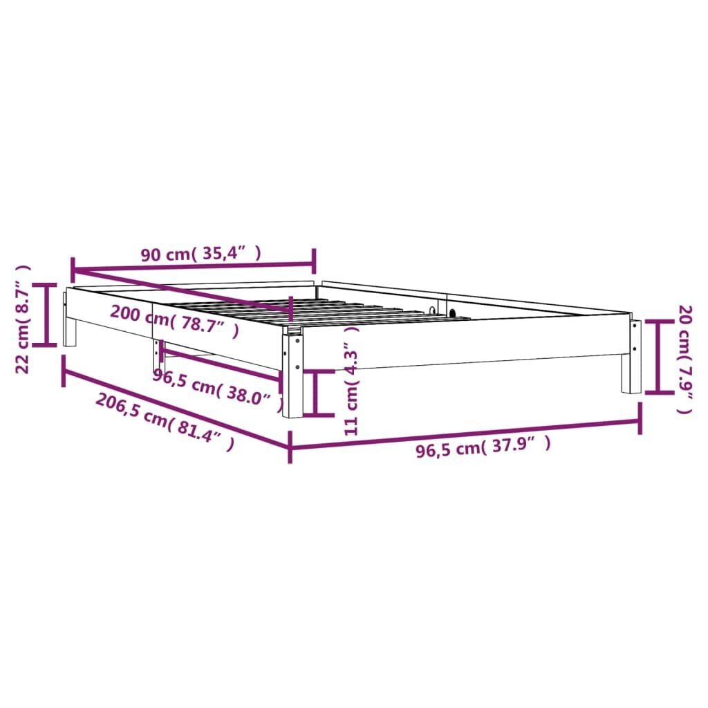 vidaXL Pinottava sänky valkoinen 90x200 cm täysi mänty hinta ja tiedot | Sängyt | hobbyhall.fi