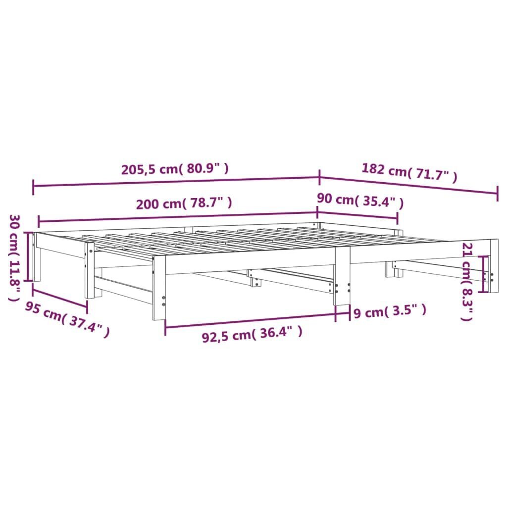 vidaXL Sohvasänky ulosvedettävä hunajanrusk 2x (90x200) cm täysi mänty hinta ja tiedot | Sängyt | hobbyhall.fi