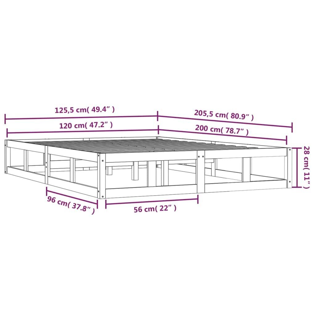 vidaXL Sängynrunko musta 120x200 cm täysi puu hinta ja tiedot | Sängyt | hobbyhall.fi