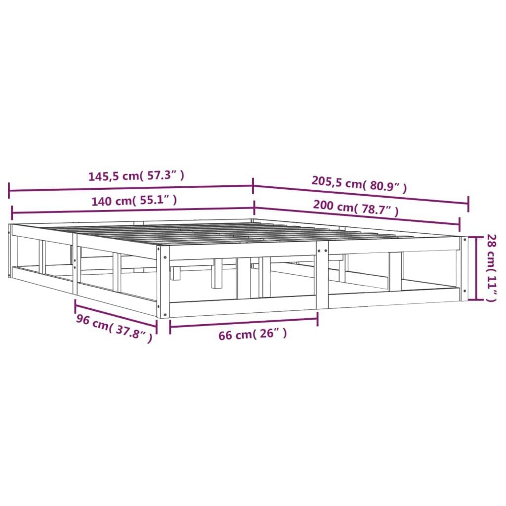 vidaXL Sängynrunko 140x200 cm täysi puu hinta ja tiedot | Sängyt | hobbyhall.fi