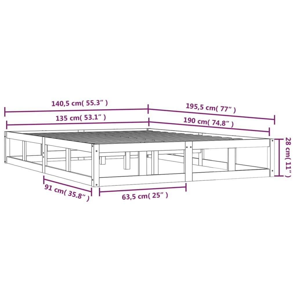 vidaXL Sängynrunko 135x190 cm 4FT6 Double täysi puu hinta ja tiedot | Sängyt | hobbyhall.fi