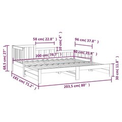 vidaXL Sohvasänky ulosvedettävä hunajanrusk 2x (90x200) cm täysi mänty hinta ja tiedot | Sängyt | hobbyhall.fi