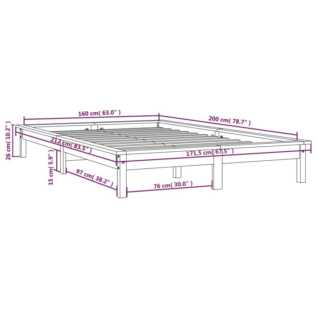 vidaXL Sängynrunko musta 160x200 cm täysi mänty hinta ja tiedot | Sängyt | hobbyhall.fi