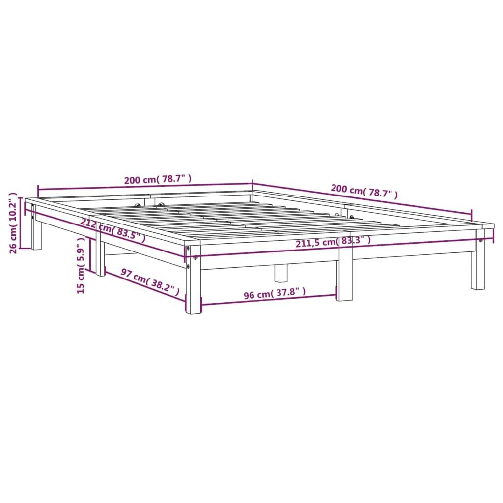 vidaXL Sängynrunko harmaa 200x200 cm täysi mänty hinta ja tiedot | Sängyt | hobbyhall.fi