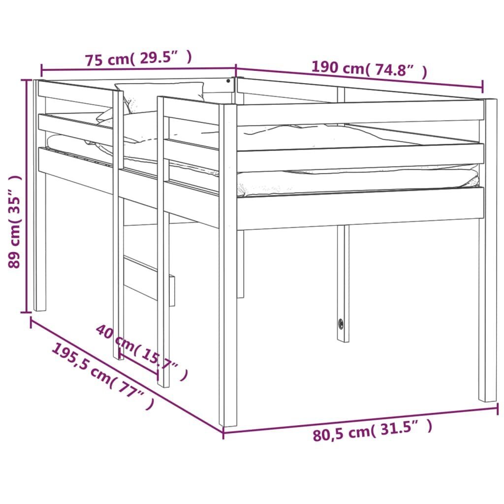 vidaXL Korotettu sänky 75x190 cm täysi mänty hinta ja tiedot | Sängyt | hobbyhall.fi