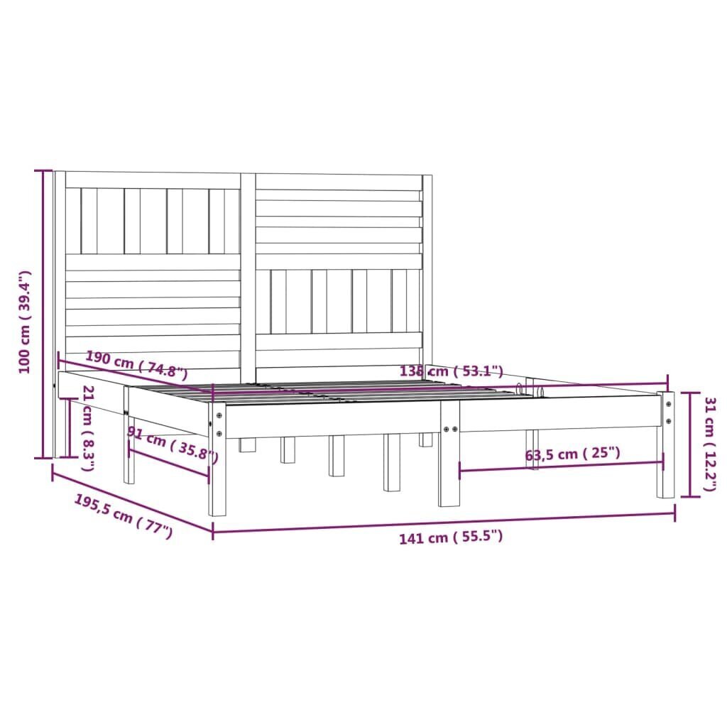 vidaXL Sängynrunko valkoinen 135x190 cm Double täysi mänty hinta ja tiedot | Sängyt | hobbyhall.fi