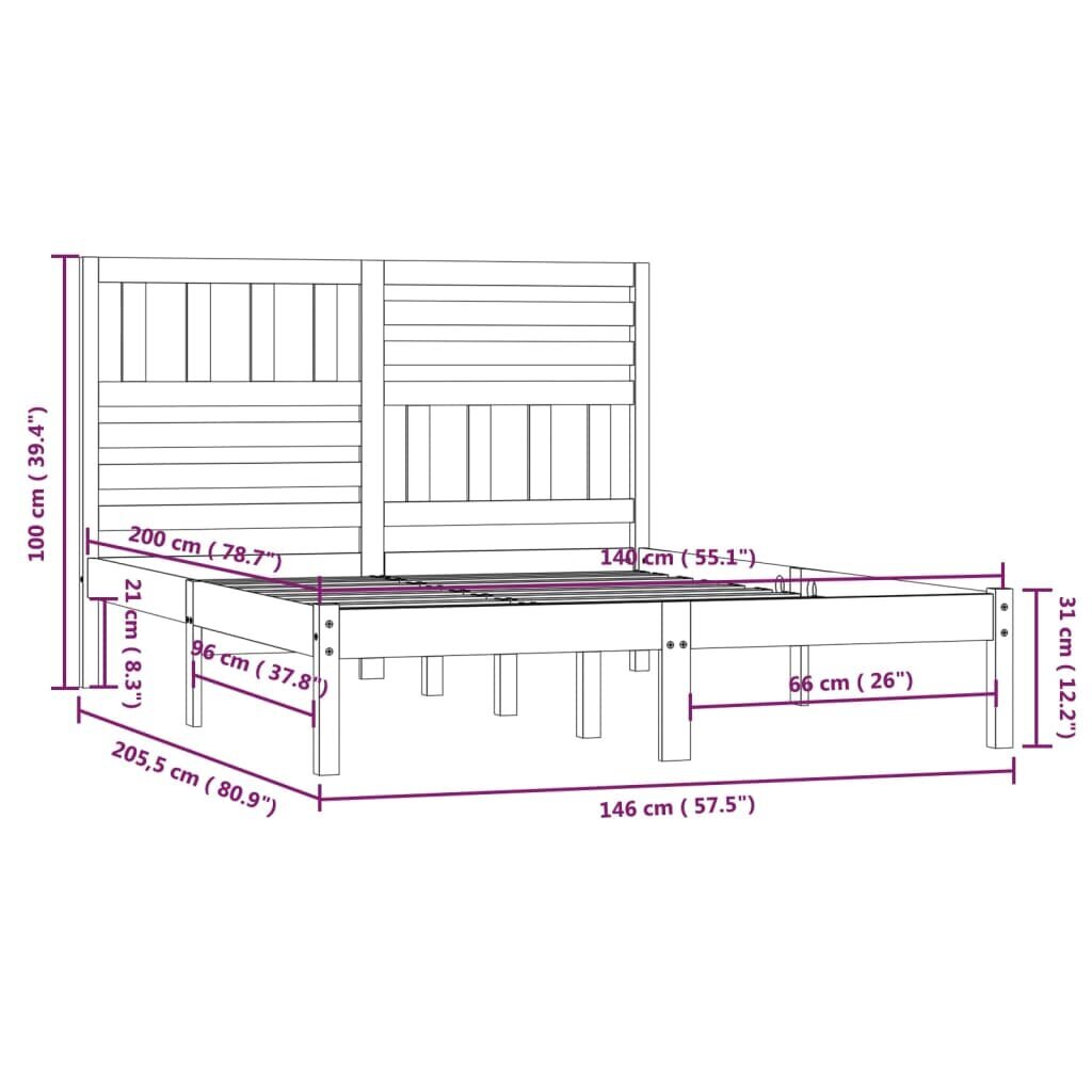 vidaXL Sängynrunko täysi mänty 140x200 cm hinta ja tiedot | Sängyt | hobbyhall.fi