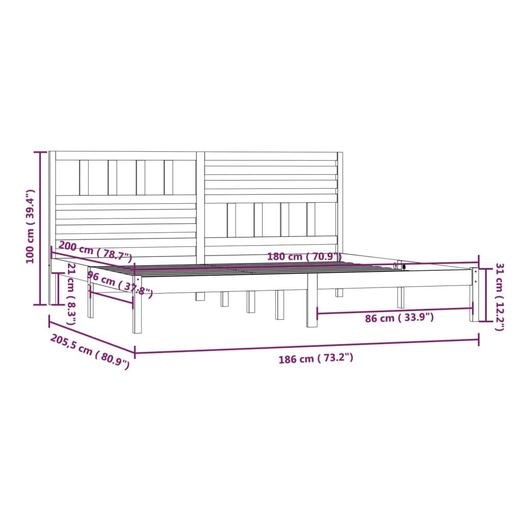 vidaXL Sängynrunko valkoinen 180x200 cm Super King Size täysi mänty hinta ja tiedot | Sängyt | hobbyhall.fi