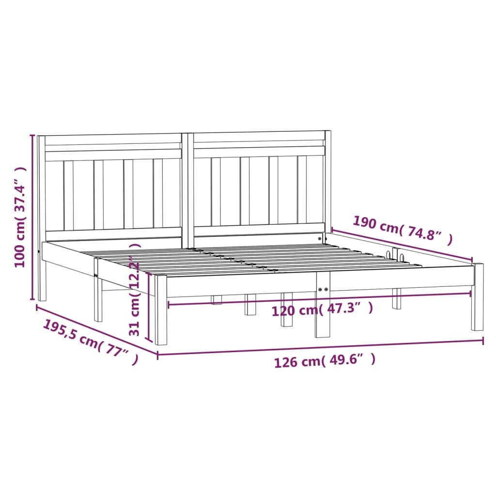 vidaXL Sängynrunko täysi puu 120x190 cm 4FT Small Double hinta ja tiedot | Sängyt | hobbyhall.fi