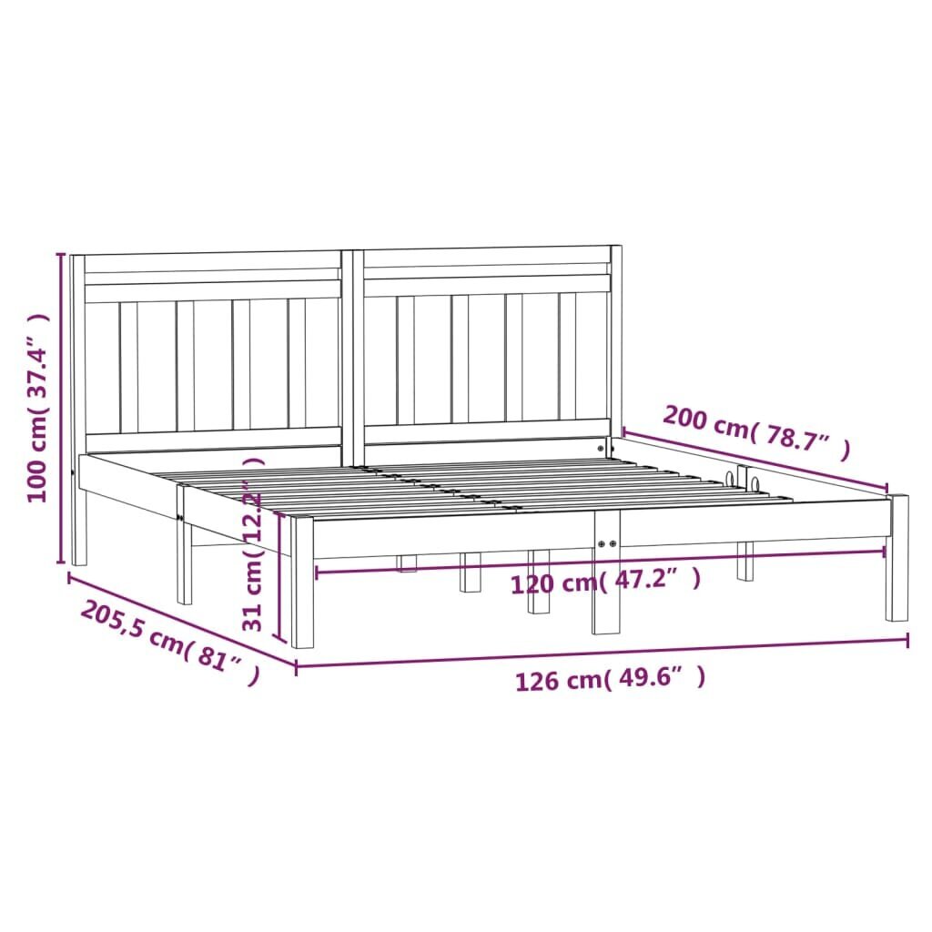 vidaXL Sängynrunko täysi mänty 120x200 cm hinta ja tiedot | Sängyt | hobbyhall.fi